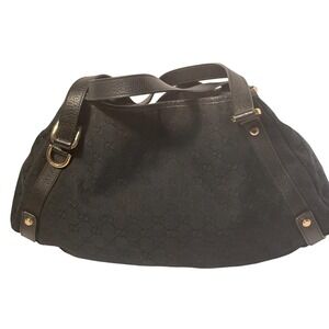 Gucci Abbey D-Ring shoulder bag in black GG canvas with leather trim w/ dust EUC
